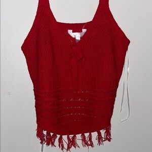 No Boundaries Red Ribbed Tie Front Crop Top